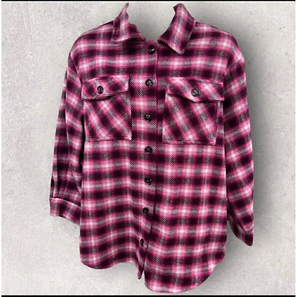 Pink Flannel Button Up Jacket Time & Tru Women’s Size XL, New With Tags